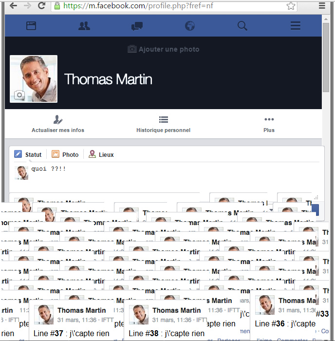 Capture d'écran du site Facebook, 2015